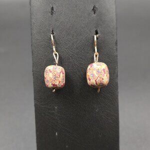 Gold Over Sterling Confetti Glass Handmade Earrings A7283